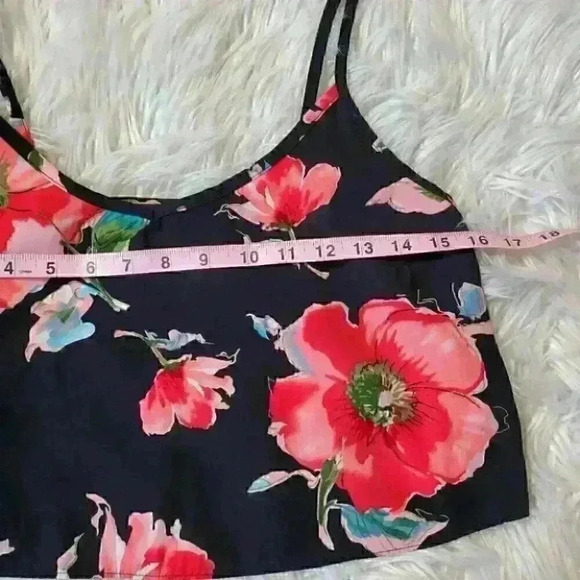 Joyce cropped tank top black and pink floral size medium Y2k Style Cami - Picture 9 of 9